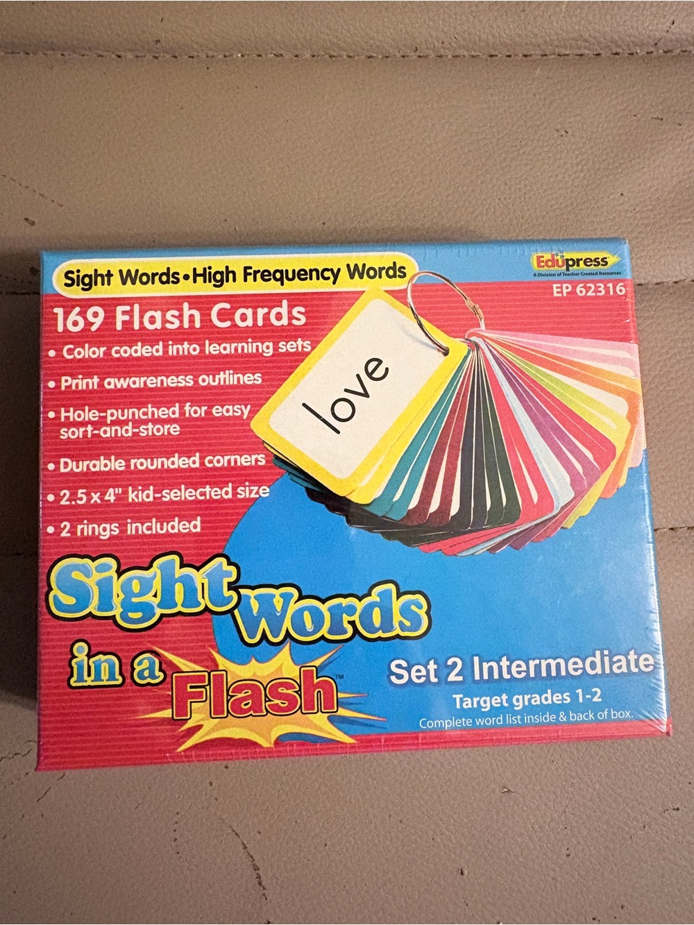 Sight Words in a Flash Set 2 decks 2 rings Grade 1-2- Multicolor Flash Cards